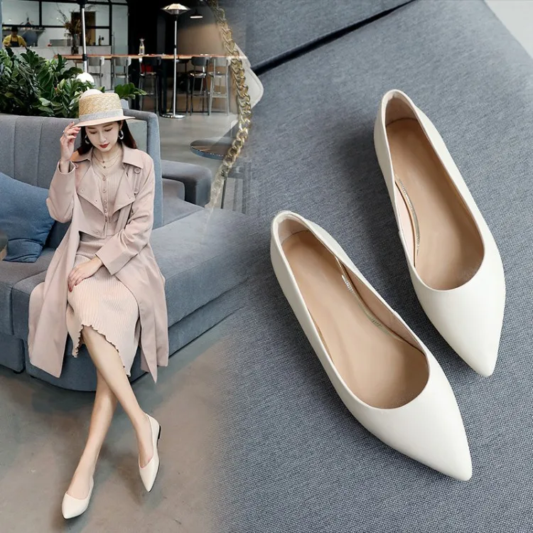 

Genuine Leather Low Heel Work Shoes Pq75-6 inside And Pure Leather Flat Heel Flat Comfortable Pointed Shoes Quality WOMEN'S Shoe