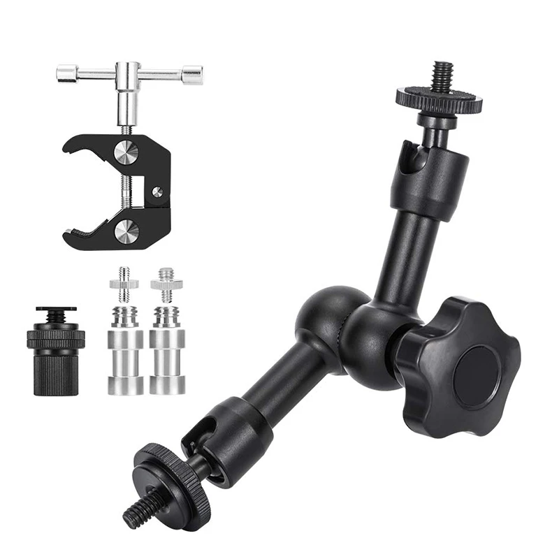 

7 Inch Friction Arm Adjustable With Large Super Crab Clamp + Hot Shoe Mount 1/4 inch Articulating Magic Arm For Photography, Cam