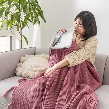 

Women Warm Tassel Blanket Office Rest Manta Cover Home Couch Bedding Plaid Quilt Baby Wraps Comforter 130x170cm