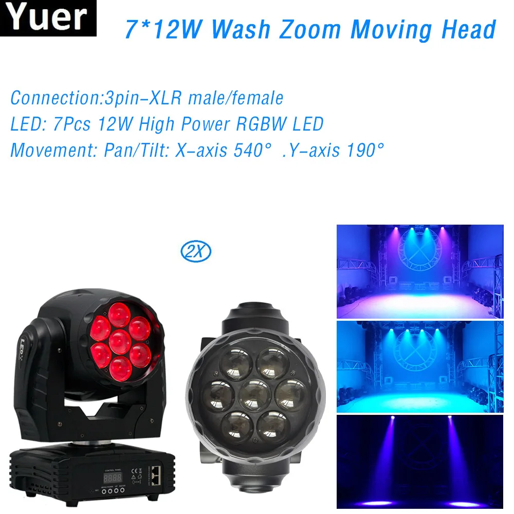 

2Pcs/Lot Professional DJ Disco Stage lighting 7x12W RGBW DMX512 Sound Control LED Moving Head Light For Club Bar Party Light