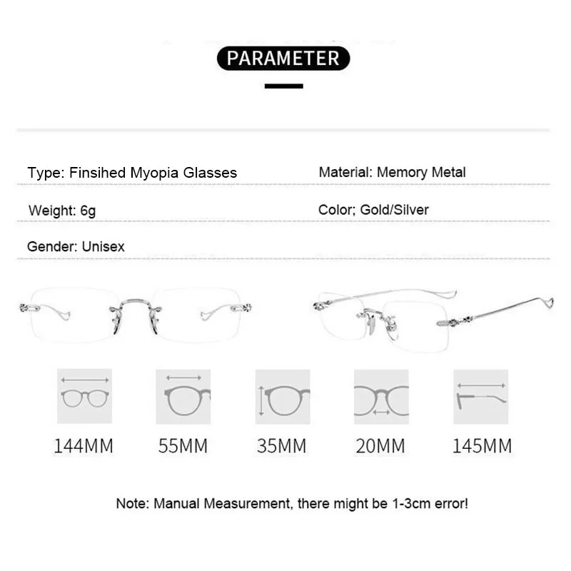 Myopia Glasses Ultralight Rimless Square Frame for Eyeglasses Frames Eyeglass Frames Square Eyeglasses Myopia Glasses Optical Glasses