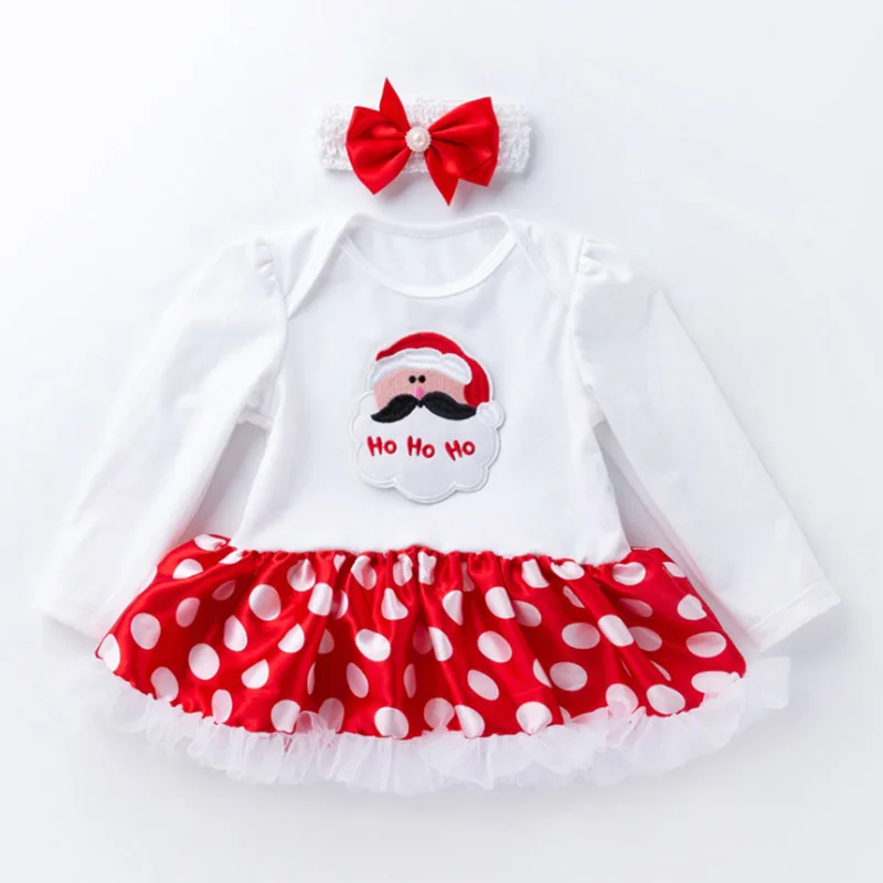 Платье для новорожденных девочек красная одежда в горошек с надписью «my first christmas», Рождественская шапка Санты, платье-пачка с повязкой на голову, комплекты одежды для малышей в полоску - Цвет: 2pcs N