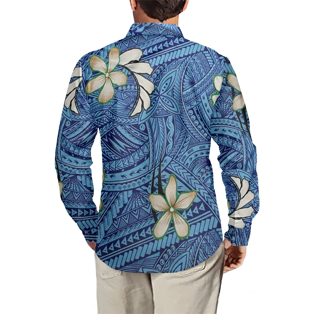 Cool Mens Long Sleeve Shirt Personality Street Apparel Polynesian Tradition Tribal Design Mens Slim Long Sleeve Shirt
