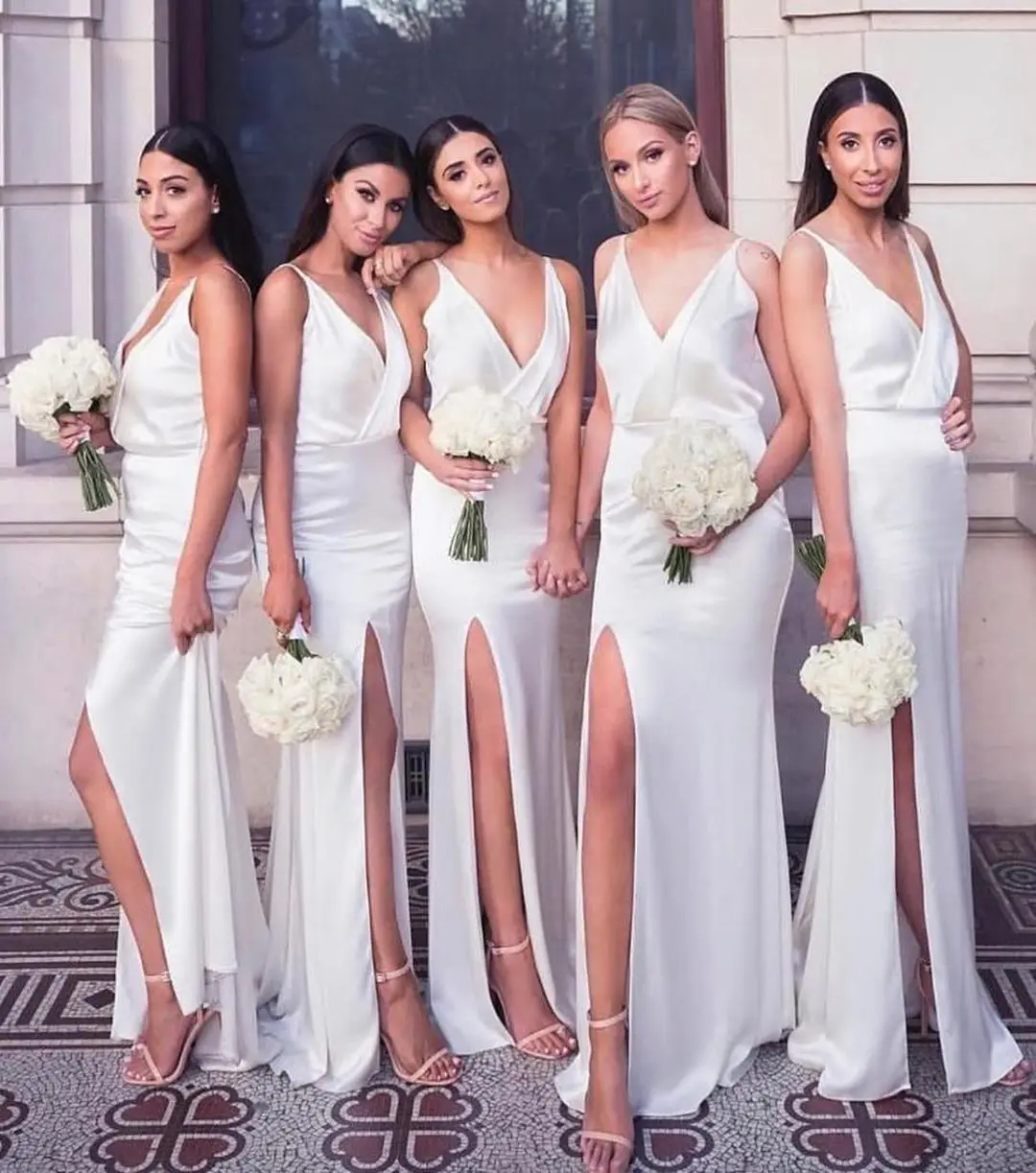 Bridesmaid Dresses Mermaid vestidos formales Prom Dress 2020 V Neck Side Front Splits Satin Party Bridal vestidos Evening Event