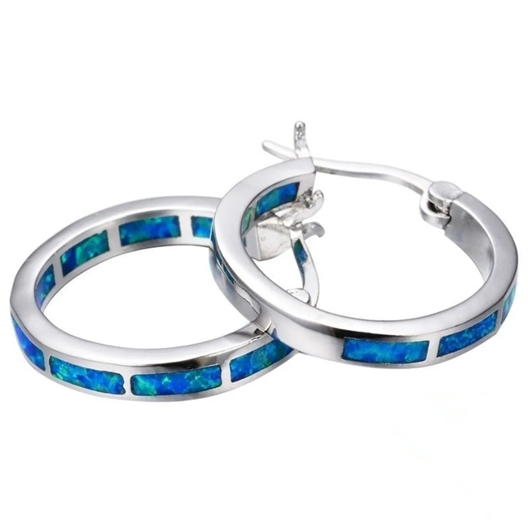Women Statement Fire Opal Earring Trendy Charms Silver Hoop Earring Jewelry Wedding Crystal Opal Stone Earring Pendientes Mujer