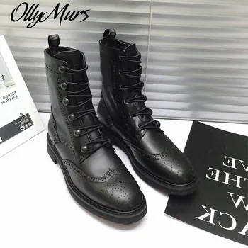 

Ankle Boot Women Shoes Chaussures Femme Winter Botas Mujer Patent Leather Zapatos Mujer Low Heels Ladies Boots Lace-Up