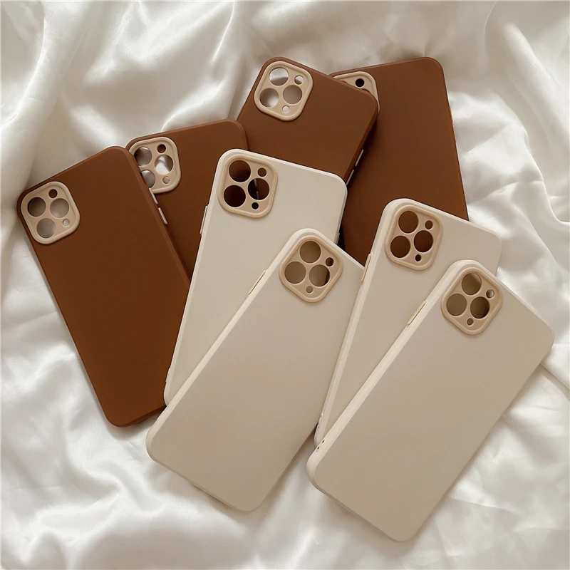 Brown Beige Solid Color Phone Case For iPhone 12 Pro Max 11 13 Pro Max XS Max XR X 8 7 Plus SE 20 Matte Elegant Shockproof Cover iphone 13 pro max leather case