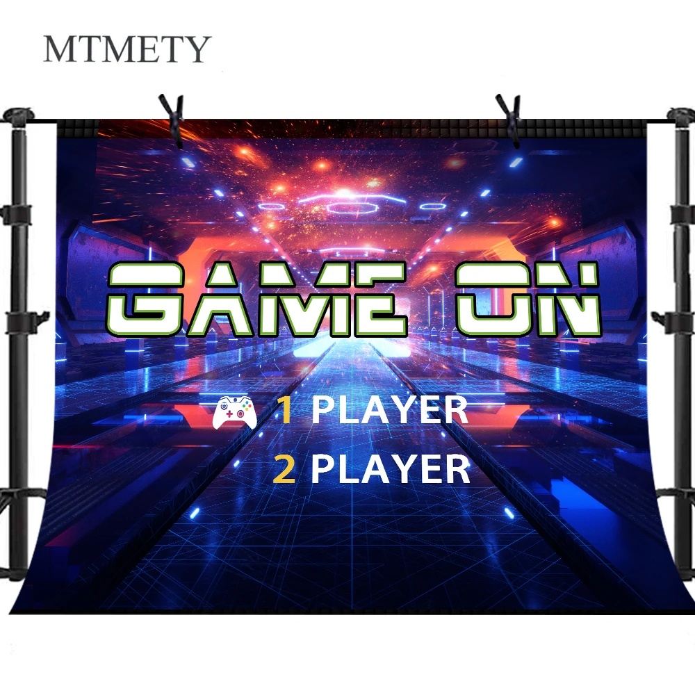 

MTMETY Retro Game On Party Backdrop Boy Gaming Theme Birthday Party Baby Shower Vinyl Photography Background Photo Studio Prop