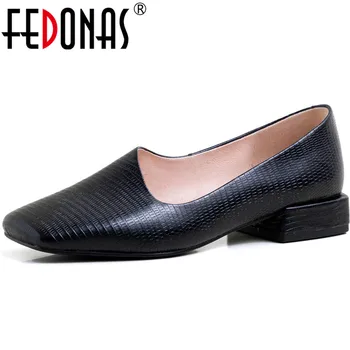 

FEDONAS Women Square Toe Basic Loafers Office Thick Heels Pumps Spring Summe Platforms Shoes Cow Leather Concise Shoes Woman