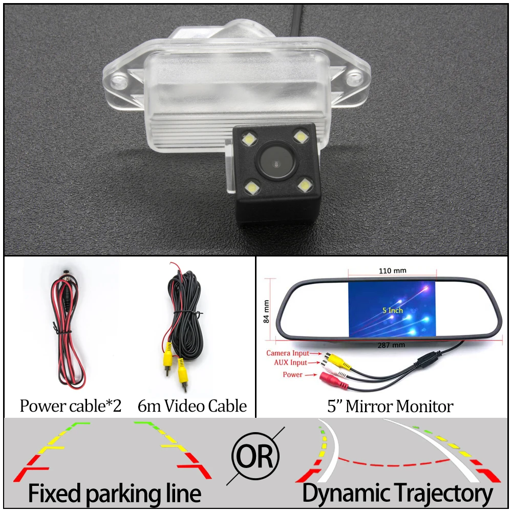 Фиксированная или динамическая траектория Автомобильная камера заднего вида для Mitsubishi Outlander Airtrek/lancer EX Pajero Savrin автомобильный парковочный монитор - Название цвета: 4LED N 5 inch Mirror