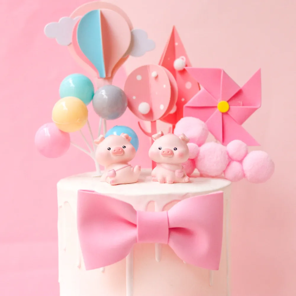 

Baby Bathing Pink Princess CakeTopper Cartoon Pig Balloon Happy Birthday Dessert Table Dress Up Plugin Party Cake Decor Supplies