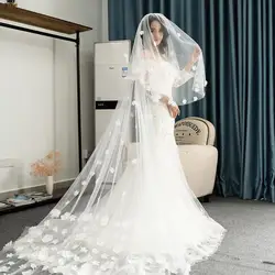 Bridal Veils 2T Wedding Veil Flowers Appliques Long Bride With Comb Accessories