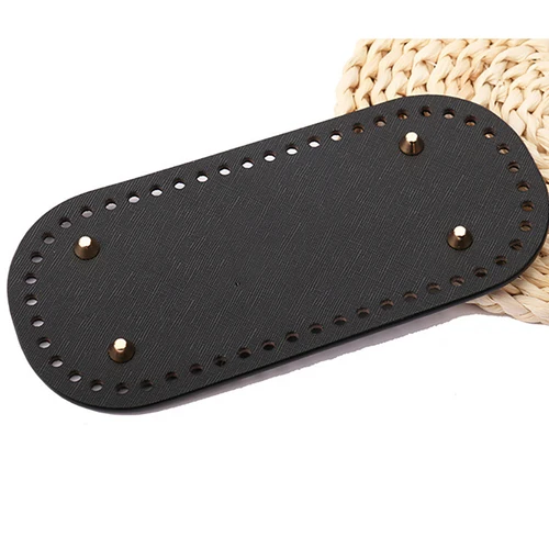 25Colors Long Bottom for Knitted Bag PU Leather Bag Accessories Handmade Bottom With 52 Holes DIY Crochetbag Bottom 22x10cm black