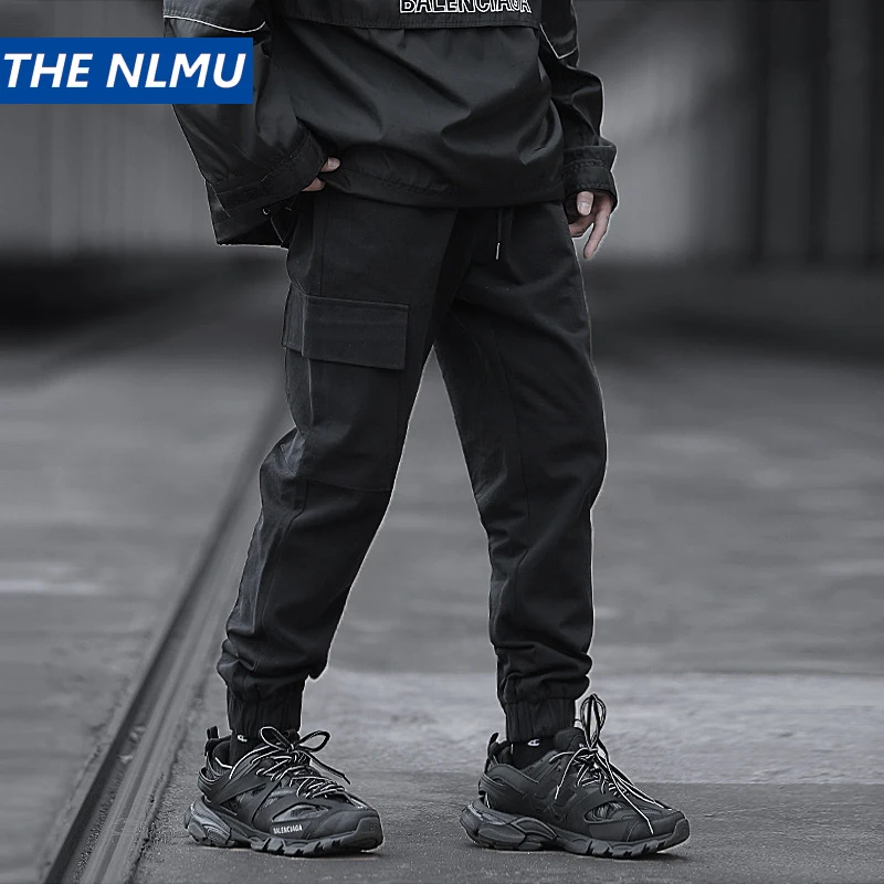 Мужские спортивные штаны для бега, уличная одежда, спортивные штаны в стиле хип-хоп, однотонные повседневные мужские брюки черного цвета