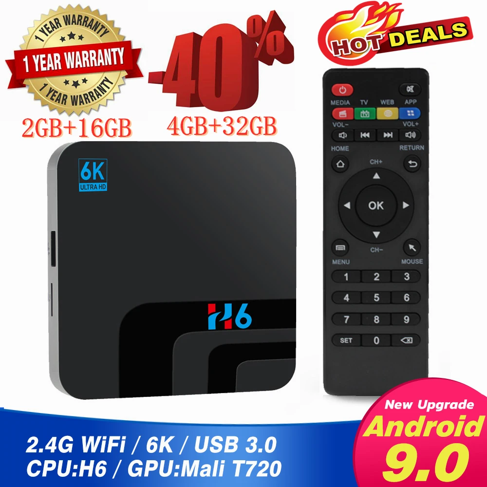 

H6 Android 9.0 Smart TV BOX Allwinner 64bits Quad-Core android tv 6K HD Set Top Box Media Player smart tv box Kodi EU Plug