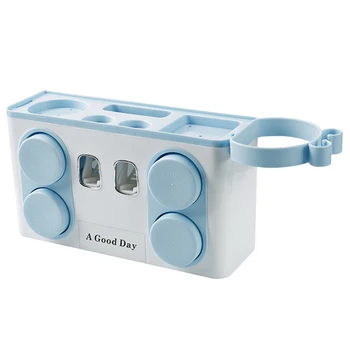 

Bathroom Set Accessories Toothbrush Holder Automatic Toothpaste Dispenser Suction Cup Wall Mount Bathroom Storage Box