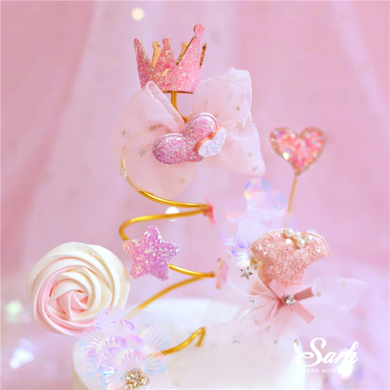 Спиральная пряжа звезда Топпер для торта «С Днем Рождения» розовая Марля Принцесса Декор сказочный замок свадебные принадлежности для выпечки Любовь Подарки