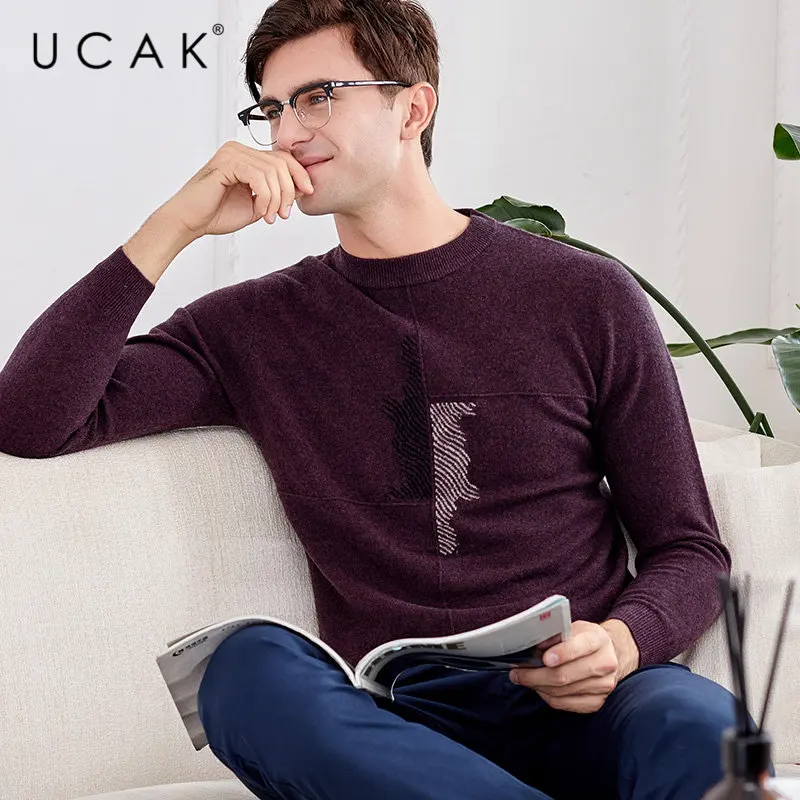 UCAK Brand Pure Merino Wool Sweater Men Streetwear Fashion O-Neck Pull Homme Autumn Winter Soft Warm Cashmere Pullover Men U3038 UCAK Brand Pure Merino Wool Sweater Men Streetwear Fashion O-Neck Pull Homme Autumn Winter Soft Warm Cashmere Pullover Men U3038