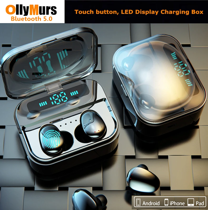 

Wireless In-Ear earbuds Bluetooth Headset 5.0 with Microphone LED Screen Two-way Call Eliminate Noise Anti-Sweat With charg Box