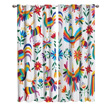 

Colorful Animals Mexico Bird Flowers Window Curtains Living Room Fabric Drapes Curtain Home Decor Curtains for Bedroom