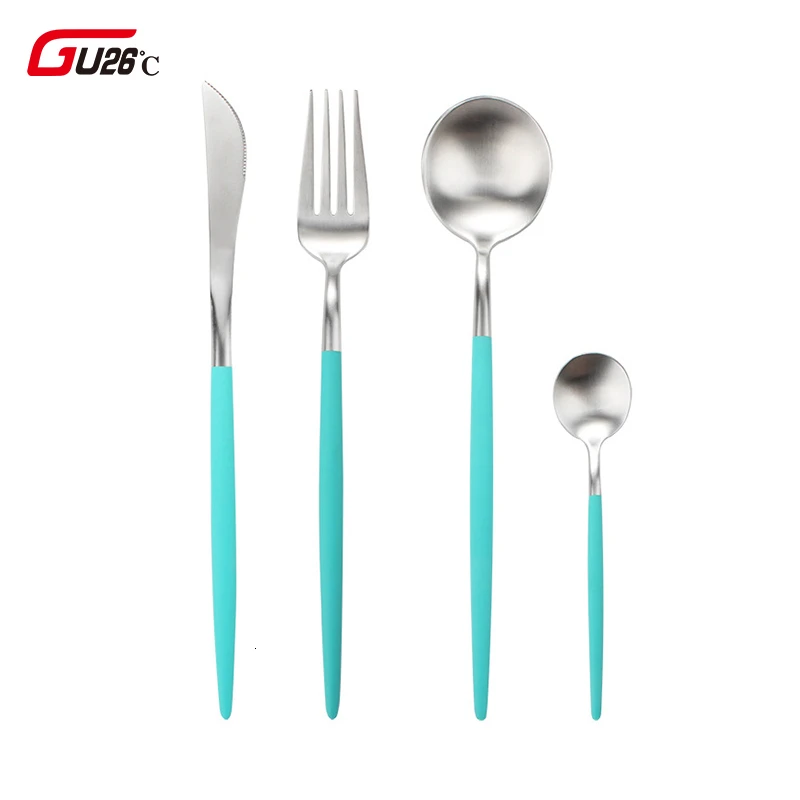 304 Stainless Steel Dinnerware Set Luck Green Gold Cutlery Set Knife Fork Set Flatware Tableware Silverware For Christmas Gift|Juegos de vajilla| - AliExpress
