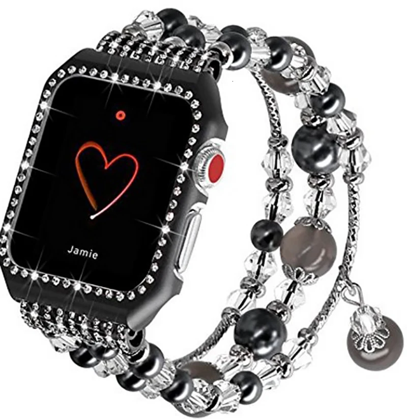 С агатовым браслетом с рамки ремешок для Apple watch series 3 2 1 ручной работы из бисера эластичный Браслет замена 38 мм 42