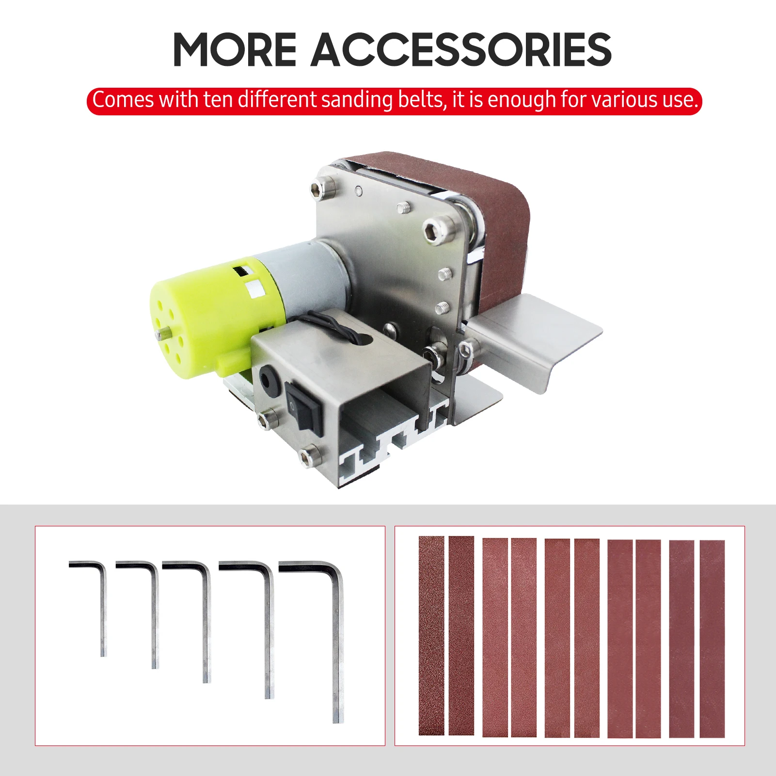 Mini Belt Sander Electric Sanding Polishing Grinding Machine 7 Variable Speed with 10 Sanding Belts for Polishing Wood Metal