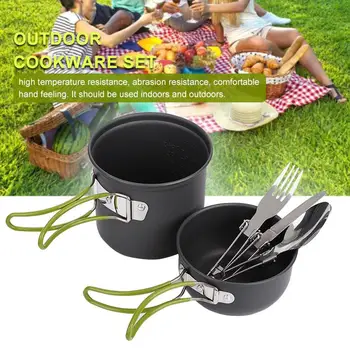 

Outdoor Pot Strong 1-2 Person Stainless Steel Grey with Spoon Tableware Suit Camping Cookware Wood Burning Camp