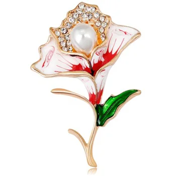 

Fashion Blue Elegant Flower Pearl Painting Oil Brooch Fashion Wild Alloy Chest Red