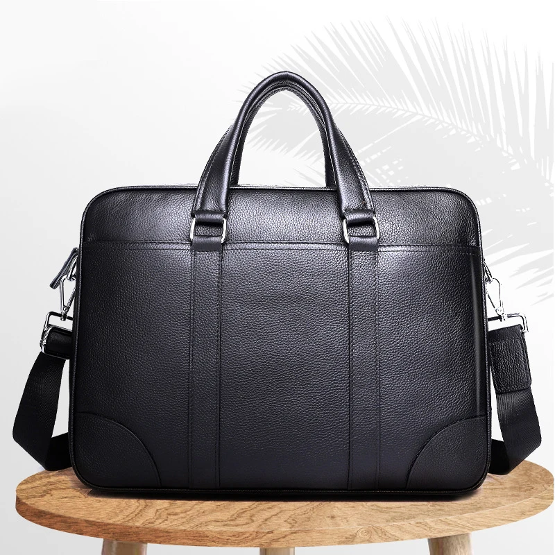 Водонепроницаемый кожаный мужской портфель для ноутбука 14 15,6 дюймов, деловая сумка для мужчин, большая емкость, сумка через плечо