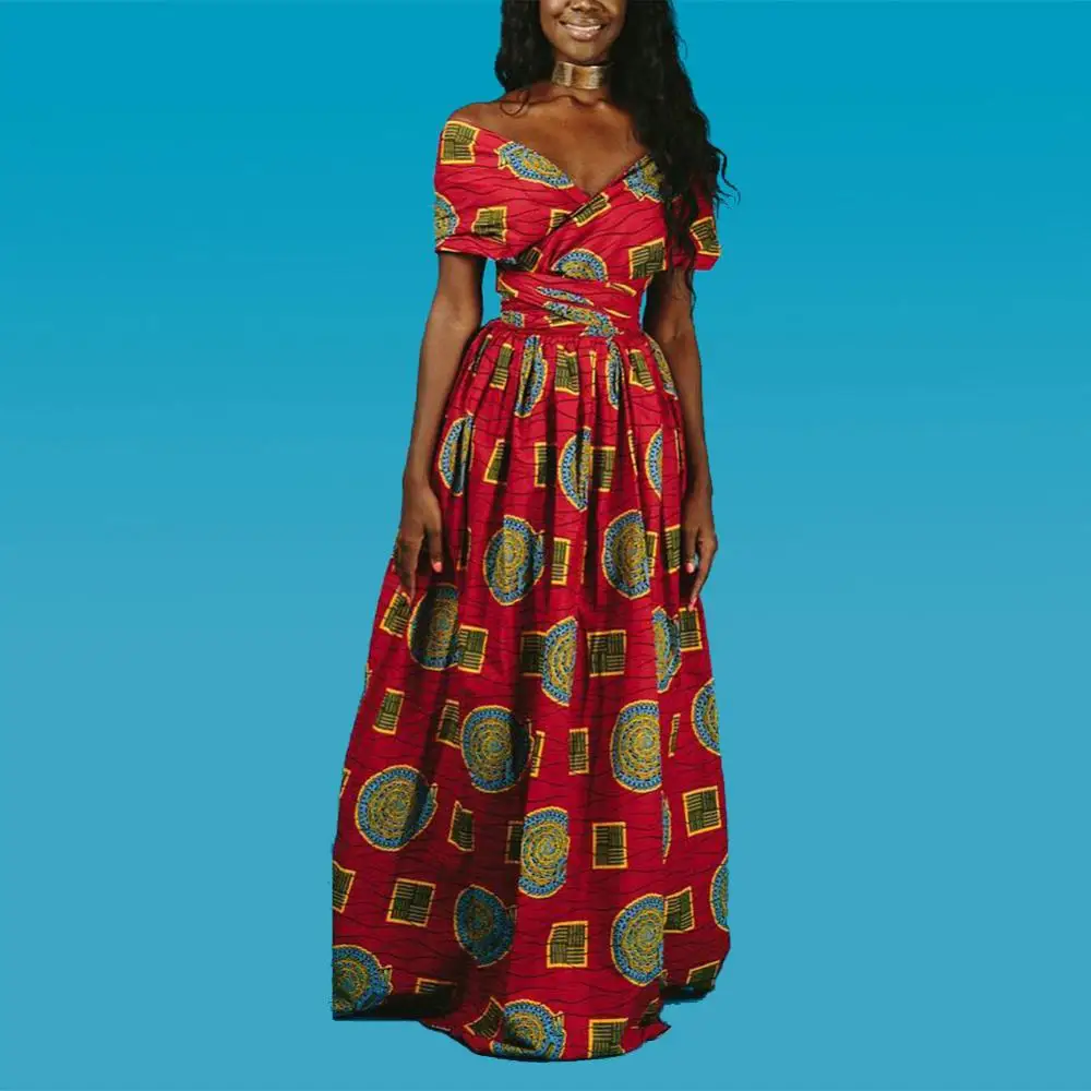 BOHISEN Дашики африканские платья для женщин Базен Анкара платья юбки цветочный принт размера плюс Afriacn одежда для женщин - Цвет: African dress-Red1