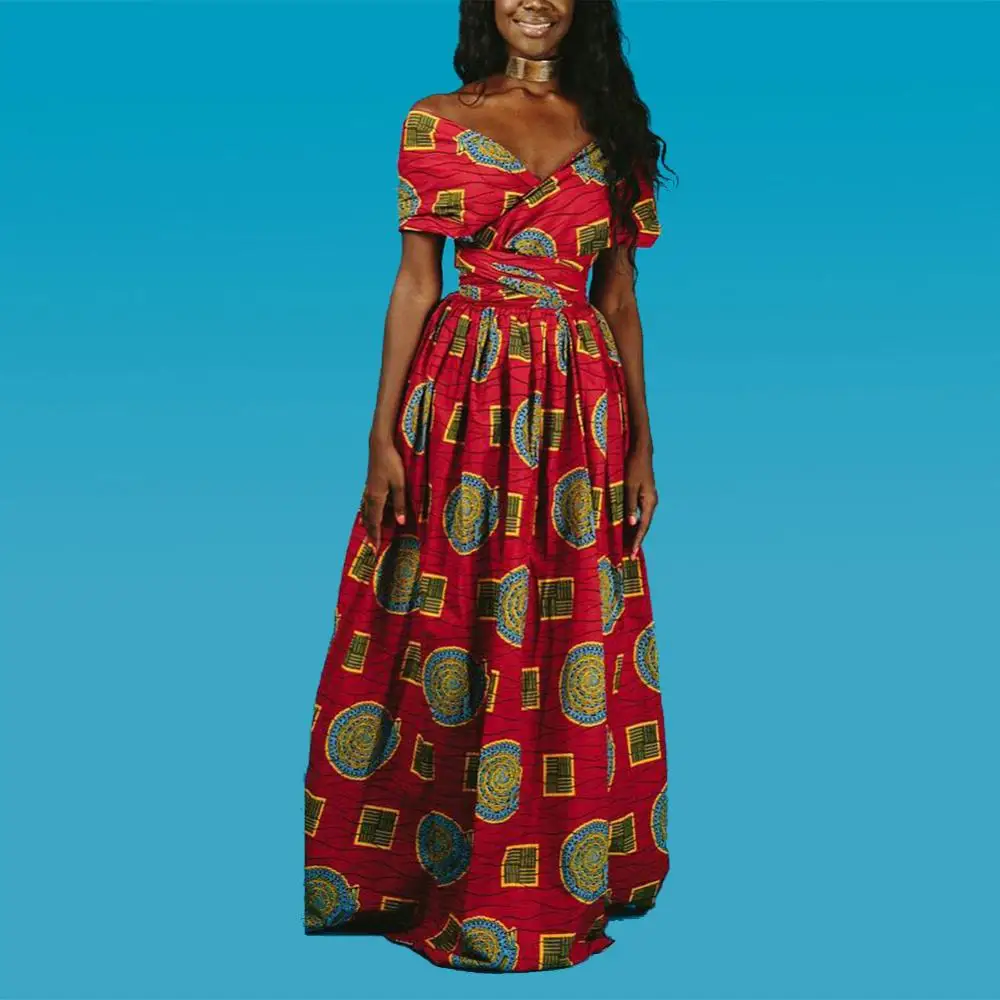 African dress-Red1 BOHISEN Дашики африканские платья для женщин Базен Анкара платья юбки цветочный принт размера плюс Afriacn одежда для женщин - Цвет: African dress-Red1