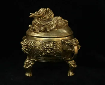 

Tibet Buddhism Temple Bronze Brass Beast Dragon Statue Incense Burner Censer