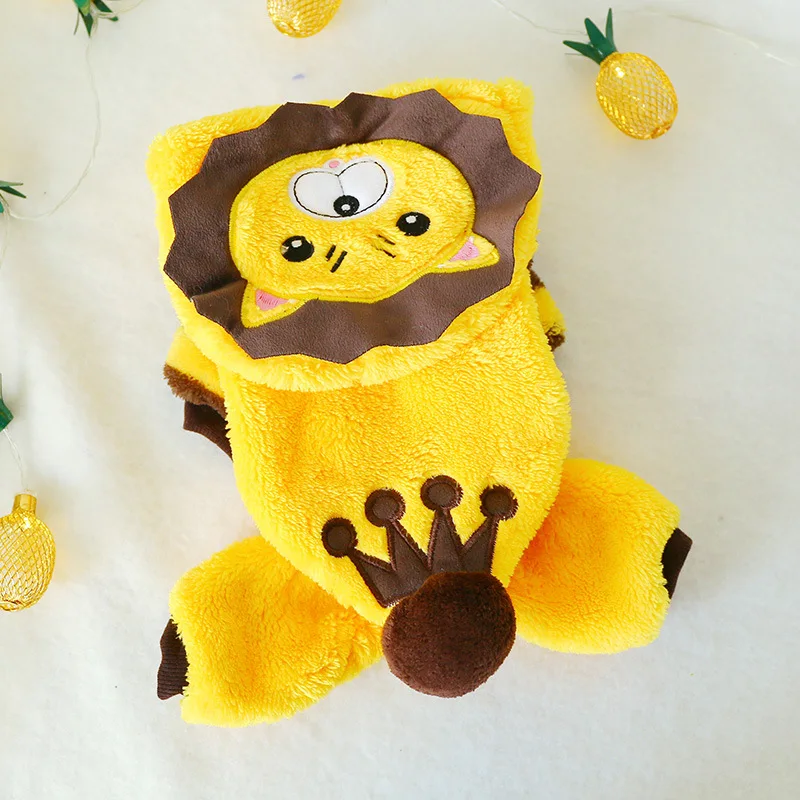 

2021 Pet Clothes Dog Clothes Hooded Sweater Cartoon Lion Transformation Winter Warm Plus Cashmere Christmas Halloween Costume