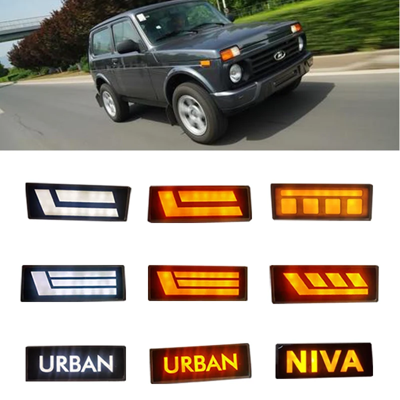Pair Car Styling Accessories LED Daytime Running Lights for Lada Niva 4x4 Urban 1995 + with Running Turn Signal Light Lamp DRL