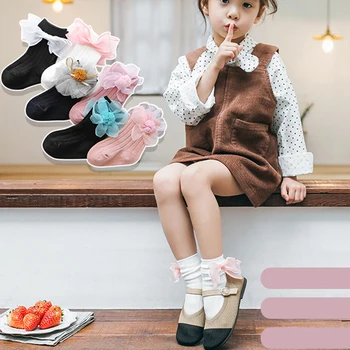 

1Pair Newborn Kids Girl Cotton Kinted Socks Cute Infant Toddler Handmade Bownot Flower Ankle Socks Winter Autumn Warming S/M/L