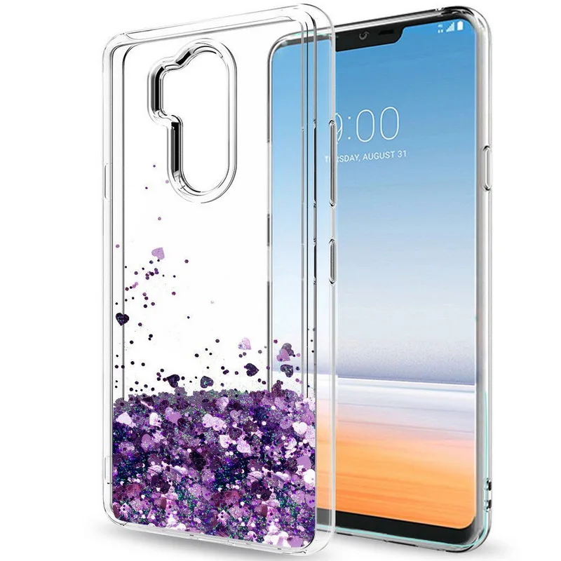 Purple Блестящий чехол с жидким зыбучим песком для LG K50 Stylo 5 V30 K8 K10, мягкий чехол с блестками и сердечками для LG Q6 G8 V50 ThinQ G7 6 5 4 - Цвет: Purple