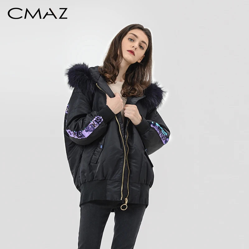 

CMAZ winter short zipper down coat fashion causal Straight with hat short black down jacket MP19D8858