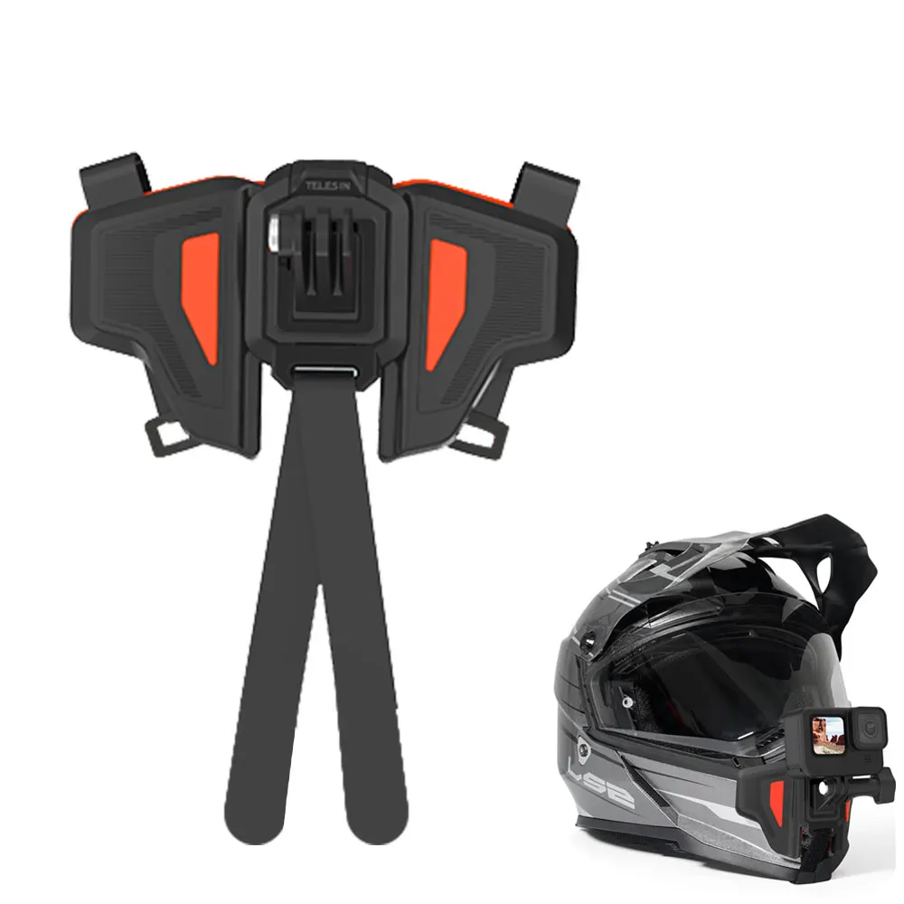 

2021 New Motorcycle Helmet Mount Strap Flodable Front Chin Mounts for GoPro Hero 9 8 7 6 5 DJI Osmo Action Insta360 Accessories