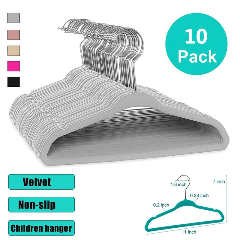 10 Pack Non-slip Velvet Kids Hangers For Jackets Pants &amp Dress Clothes Elvet Coat Flocked Drying Rack | Дом и сад