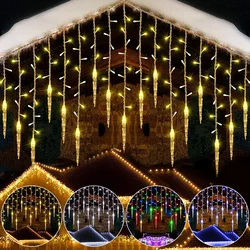 EU Plug 3.5M Christmas Icicle Lights 16 Drops Ice Piton Curtain Lights Holiday Party Decoration Outdoor Waterproof Hanging Light