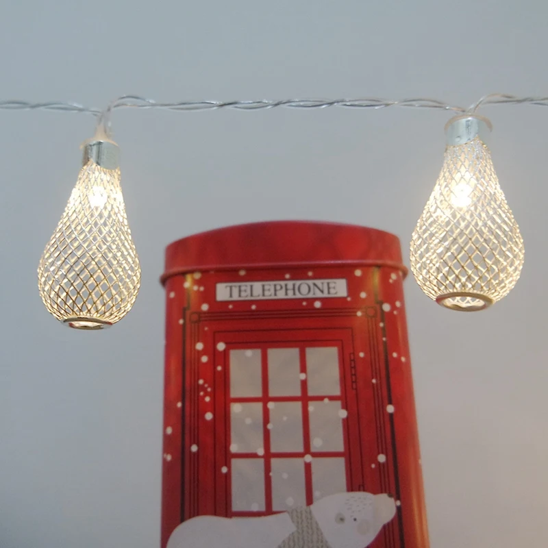 Portable Flameless Led String Light with Metal Mesh Bulb Hanging for Home Room Decoration/Party Light/Fairy Led Light String