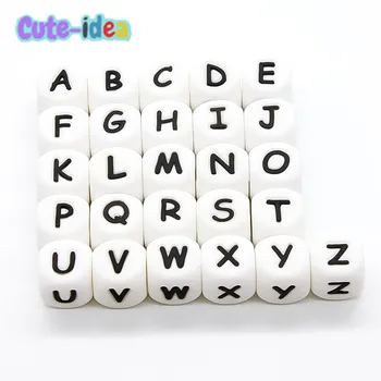 

Cute-Idea 500pcs silicone beads english alphabet letters teether Food Grade chewing handmade Pandents Personalized Name teething