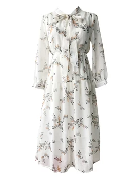 

2020 new floral long sleeve plus velvet warm autumn elegant dress vintage ladies dresses es robe femme