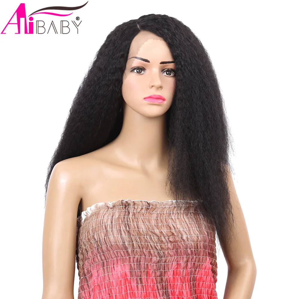 24 дюйма курчавые прямые Yaki 150% плотность бразильские синтетические кружевные