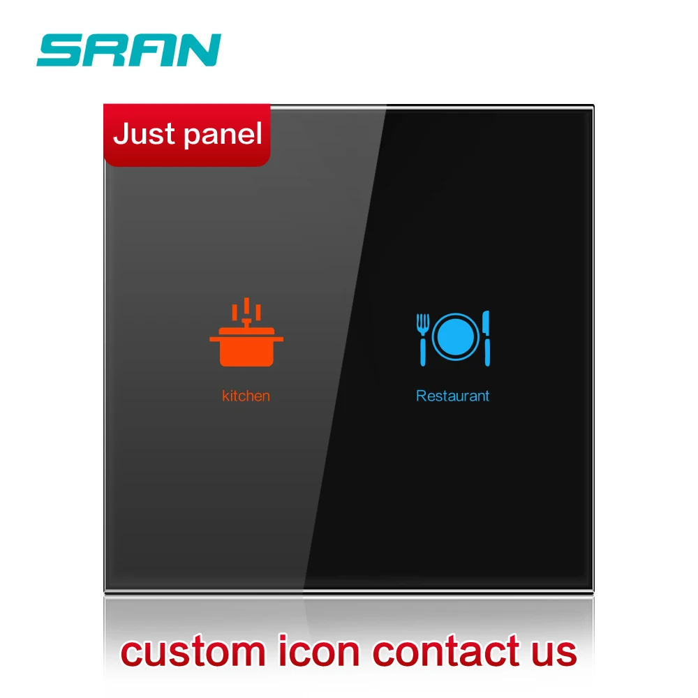 Icon design panel SRAN роскошный настенный сенсорный переключатель датчика, ЕС стандартный светодиодный светильник Переключатель 220 v, выключатель питания, черного цвета с украшением в виде кристаллов, стекло, 1/2/3gang 1way выключател - Цвет: Icon design panel