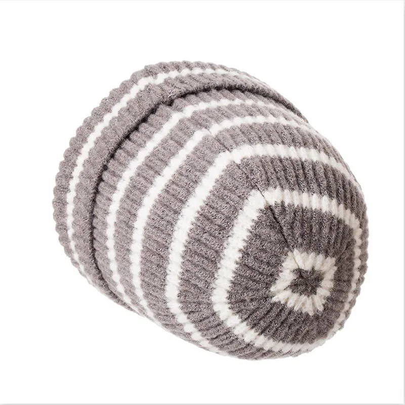 SUOGRYFashion вязаная Круглая Шапочка для женщин девочек в полоску Skuillies Beanies Зимние теплые хлопковые вязаные шапки s
