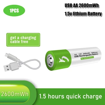 

100% capacity 1.5V AA li-ion Battery 2600mwh li-polymer with USB rechargeable lithium usb battery + USB cable