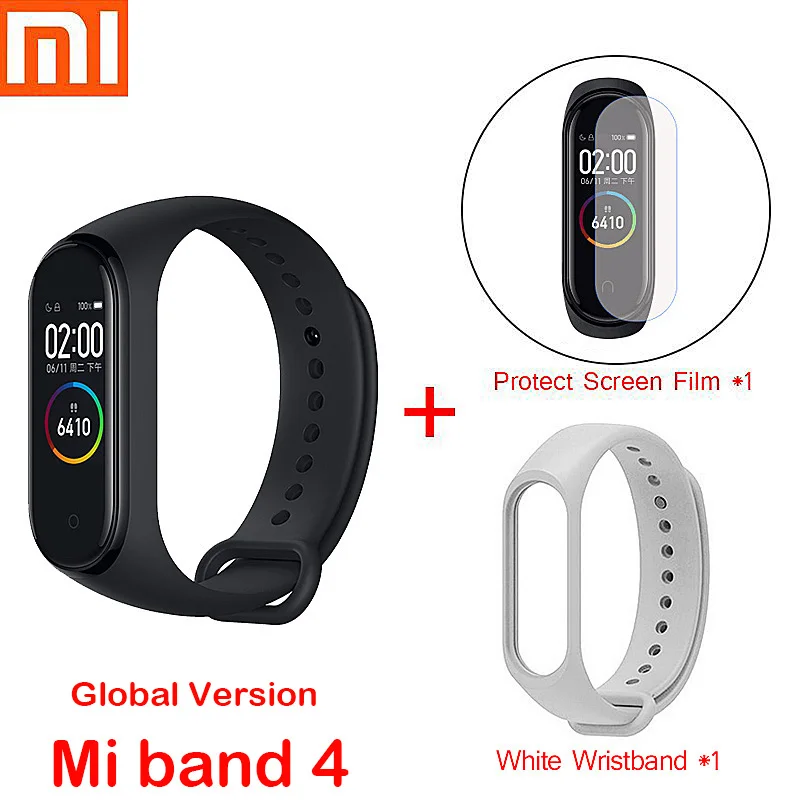 Xiaomi mi Band 4 и 3 умные браслеты mi band Браслет пульсометр фитнес-трек сенсорный экран pulsera intelgent часы - Цвет: Global mi4 add strap
