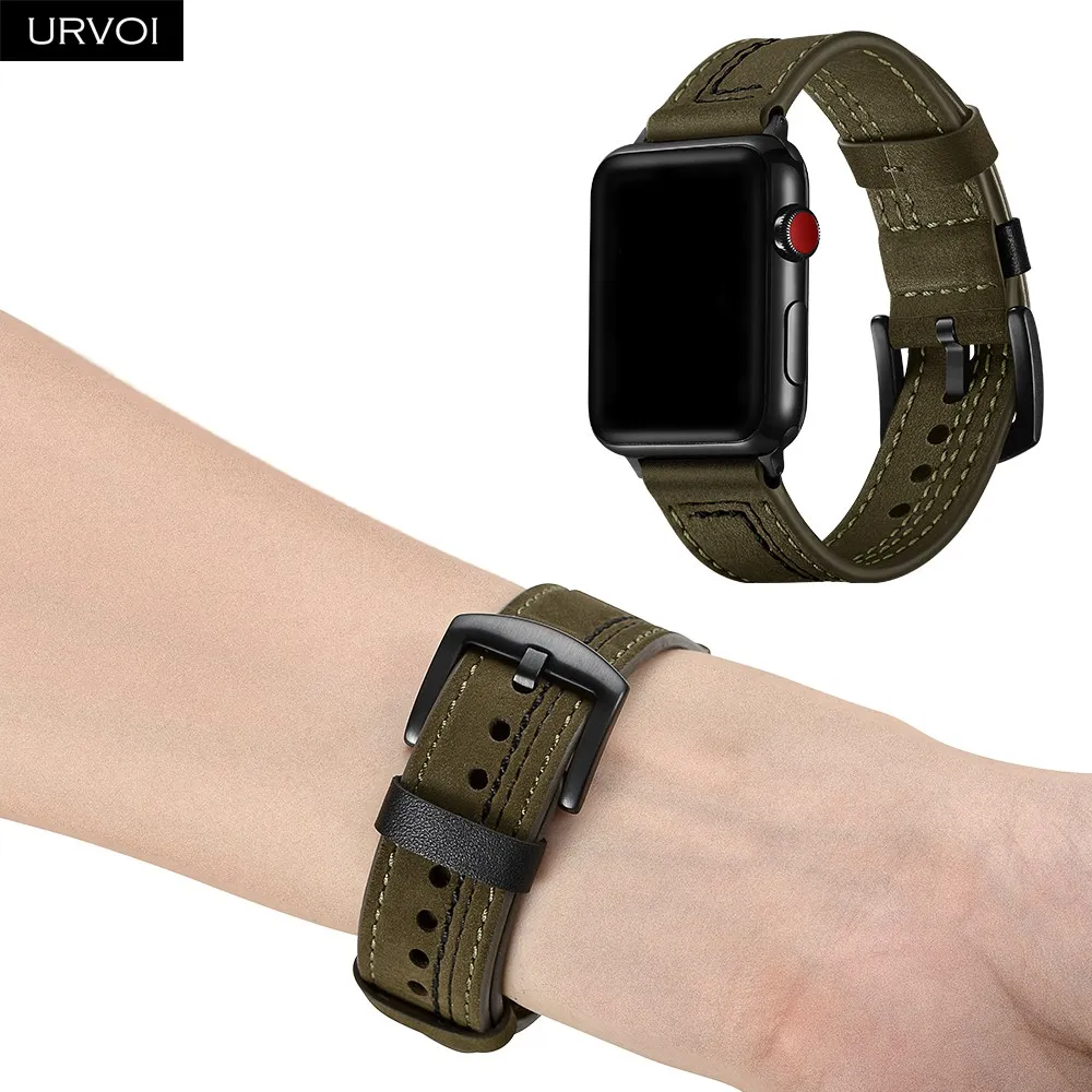 Ремешок URVOI из кожи Крейзи Хорс для Apple Watch series 6 SE 5 4 3 2 1 удобный браслет с L